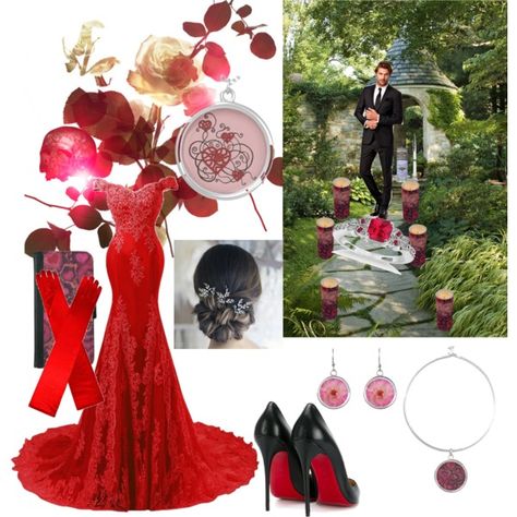 proposal by wolfstull on Polyvore featuring Christian Louboutin and Allurez Prom Dresses Red, Lace Prom Dresses, Swarovski Crystal Jewelry, Red Pumps, Dresses Red, Prom Dresses Lace, Fashion Set, Crystal Jewelry, Swarovski Crystal