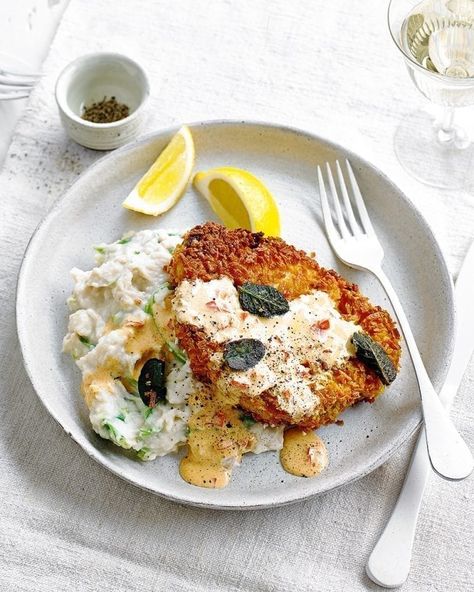 Butter Bean Mash, Bean Mash, Best Cauliflower Recipe, Sage Sauce, Mash Recipe, Chicken Schnitzel, Cauliflower Steaks, Delicious Magazine, Midweek Meals