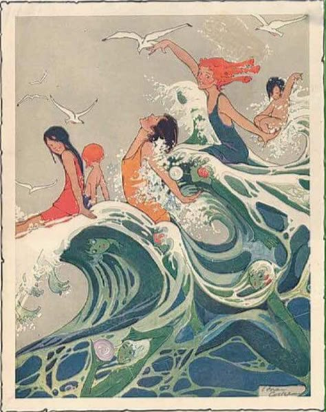 동화 삽화, Wave Illustration, Seaside Art, Illustration Vintage, Art Et Illustration, Art Antique, Surf Art, Mermaid Art, Ocean Art