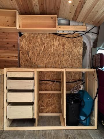 Ford Transit Van Conversion - Kitchen Cabinet Build – Seek Dry Goods Diy Van Kitchen, Van Cabinets Diy, Van Kitchen Cabinets, Van Cupboards, Van Conversion Kitchen, Ford Transit Van Conversion, Van Cabinets, Transit Van Conversion, Camper Van Kitchen