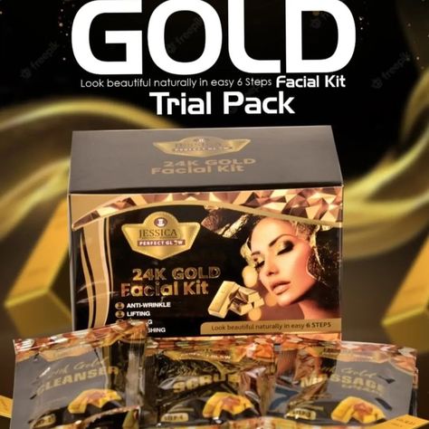 Jessica 24K Gold facial kit trial pack which can be used 2 times for an individual!♡ Amazing Results 🤩 Gold Facial Kit, Gold Facial, Facial Kit, Facial, Canning, Gold, Quick Saves