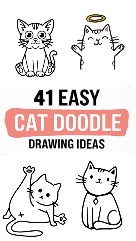 Looking for adorable drawing ideas? Check out these 41 easy and cute cat doodle ideas! Perfect for beginners or anyone who loves cats, these fun designs are simple and creative. Pin now and start doodling! Step By Step Drawing Doodles, Small Sharpie Drawings, Drawing A Cat Easy, Doodle Cat Drawing, Cat Drawing Simple Easy Cute, Simple Cat Drawing Step By Step, Simple Cat Drawing Doodles, Funny Cat Drawings Easy, Cat Cafe Drawing