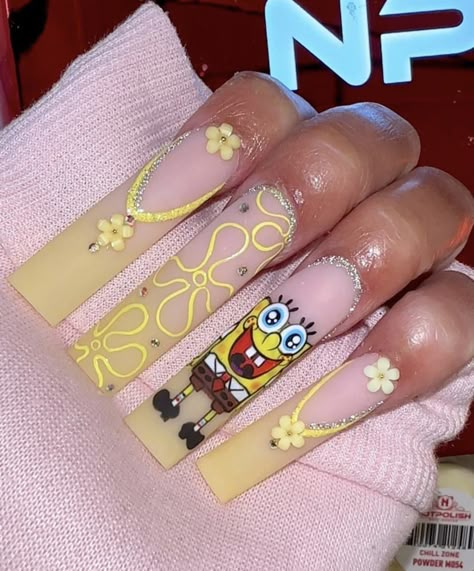 Spongebob Nail Art, Easter Nail Ideas, Nail Art Designs Valentines, Spongebob Nails, Nail Art Designs Valentines Day, Nail Designs For Beginners, Nail Designs For Spring, Cartoon Nail Designs, Minion Nails