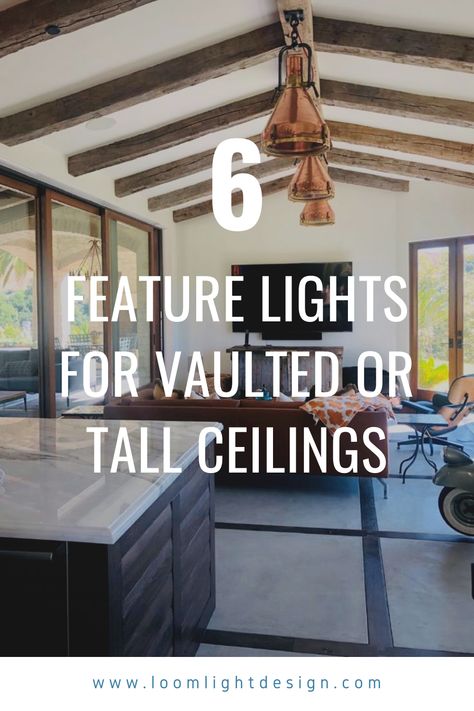 Feature lighting solutions and ideas for vaulted ceilings or tall ceilings. Ideas For Vaulted Ceilings, Ceiling Lighting Ideas, Feature Lights, Kitchen With High Ceilings, Vaulted Ceiling Lighting, Vaulted Ceiling Kitchen, Feature Lighting, High Ceiling Lighting, Pitched Ceiling