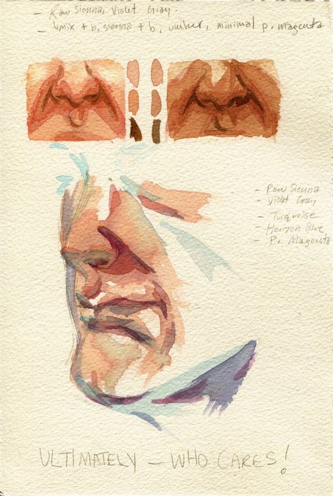 Watercolour cheat sheet - discoveries in mixing skin-tones.: Watercolor People, Watercolour Portrait, Skin Drawing, 얼굴 드로잉, Cheat Codes, Watercolor Tutorials, Cat Air, Watercolor Art Lessons, Watercolor Portrait