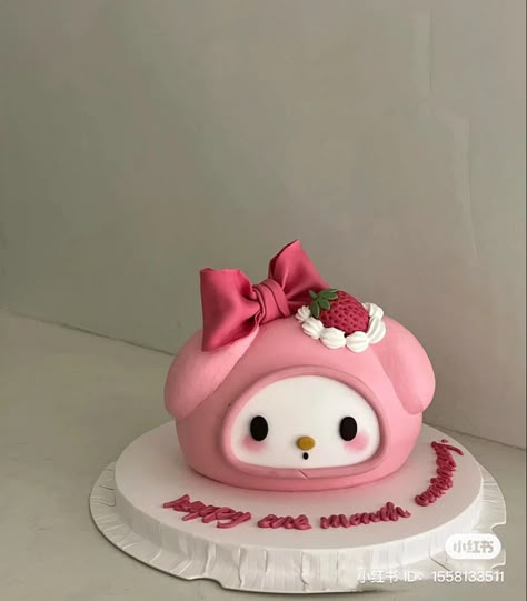 My Melody Cake Design, Melody Cake Design, My Melody Cakes, Birthday Cake Sanrio, Aesthetic Bday Cake, Donuts Happy Birthday, My Melody Birthday Cake, Aesthetic Cakes Birthday, K Pop Cake