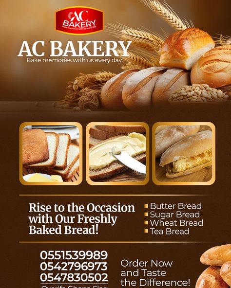 Flyer Design for AC Bakery #designideas Bakery Flyer Design, Bakery Flyer, Instagram Flyer, Sugar Bread, Tea Bread, Butter Bread, Wheat Bread, Bread Baking, Flyer Design