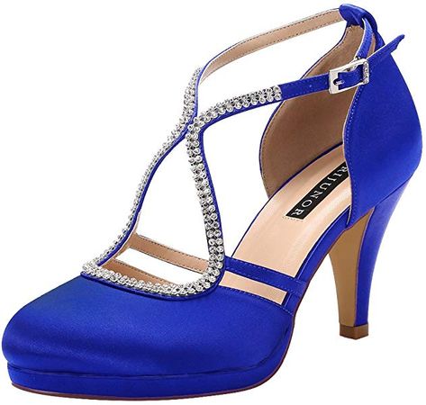 Amazon.com | ERIJUNOR E0260D Women Comfort Low Heel Closed-Toe Ankle Strap Platform Satin Bridal Wedding Shoes Navy Size 7 | Heeled Sandals Prom Pumps, Navy Wedding Shoes, Bridal Wedding Shoes, Satin Shoes, Xmas Nails, Bride Shoes, Prom Shoes, Evening Shoes, Pump Dress