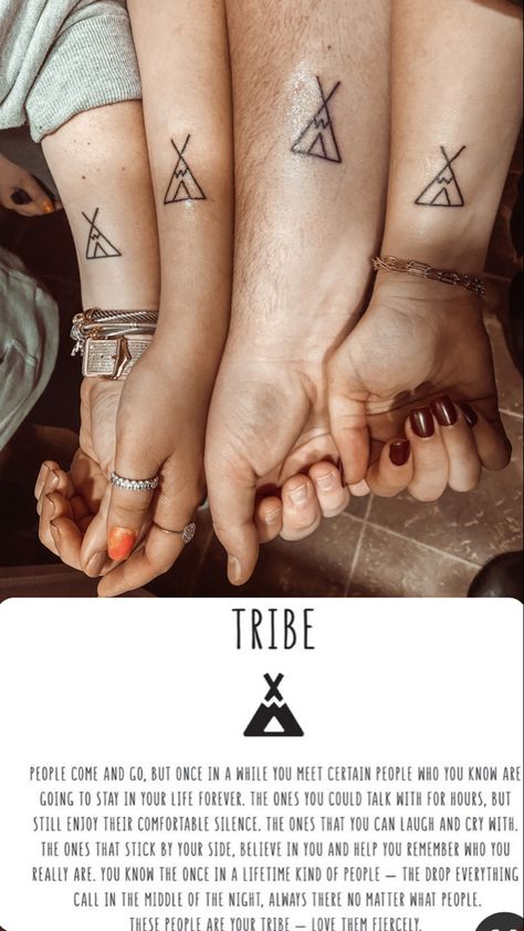 Tattoo Ideas Group Of Friends, Friendship Tattoos For 3 Men, Fun Friendship Tattoos, Best Friend Tattoo Symbols, 3 Best Friends Tattoo, Small Teepee Tattoo, Soul Tribe Tattoo, Meaningful Friend Tattoos, Tattoo For Group Of 4