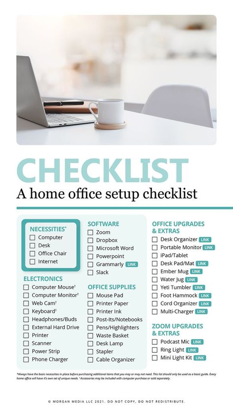 Home office setup checklist: Must-haves for work from home professionals New Office Supply Checklist, Stay At Home Office Ideas, Accountant Home Office Ideas, Basic Office Supplies List, At Home Work Desk Office Ideas, At Home Business Office, New Office Checklist, Productive Office Setup, Tax Office Setup