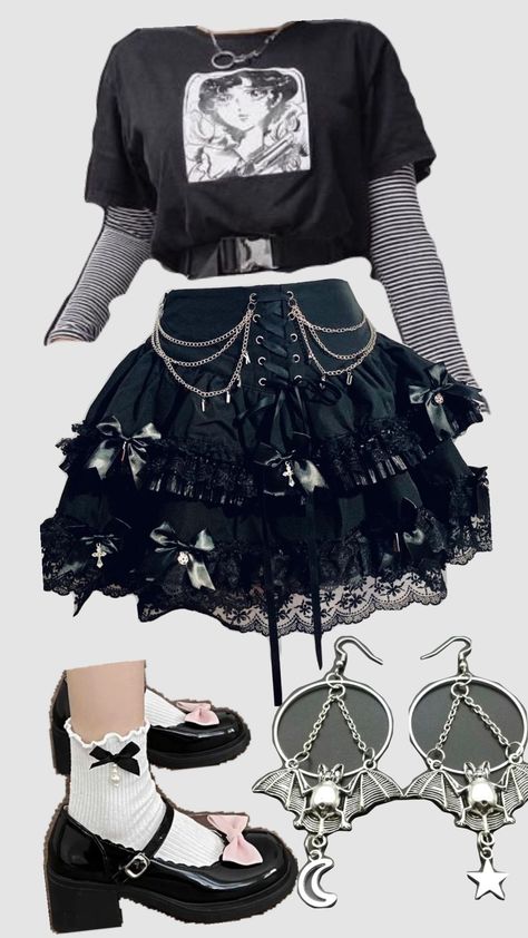 gothy aesthetic outfit Dreamcore Outfits, Aesthetic Goth, Aesthetic Outfit, Outfits Aesthetic, Aesthetic Clothes, Pins, Quick Saves