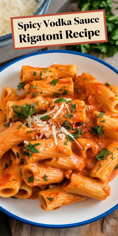 This Spicy Vodka Sauce Rigatoni is comfort food with a twist. Bold and creamy vodka sauce, combined with spicy undertones, creates a pasta dish that's bursting with flavor. Vodka Sauce Healthy, Rigatoni Vodka Sauce Recipe, Spicy Vodka Sauce Recipe, Vodka Sauce Tortellini, Rigatoni Alla Vodka With Sausage, Vodka Sauce Recipe Dinners, Vodka Rigatoni Recipe, Spicy Rigatoni Alla Vodka, Spicy Rigatoni Pasta