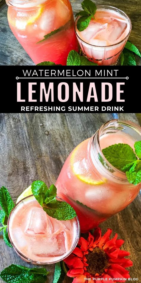 Let’s take classic lemonade to a whole new level with this tantalizingly refreshing Watermelon Mint Lemonade. It is super easy to make using watermelon, lemon juice, water, and mint simple syrup. And the really good news?! It can be easily transformed into an adult beverage using citrus vodka if desired. Summer refreshment just got way more interesting! Watermelon Mint Refresher, Canned Watermelon Juice, Ways To Use Watermelon, Watermelon Mint Juice Recipe, Watermelon And Mint Drink, Watermelon Mint Water, Watermelon Beverages, Watermelon Mint Drink, Mint Drink Recipe