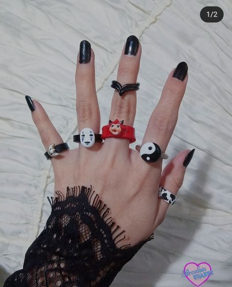 Emo Rings, Diy Clay Rings, Dark Rings, Polymer Clay Ring, Clay Rings, Handmade Clay Jewelry, Art And Craft Videos, Polymer Clay Jewelry Diy, Diy Crafts For Kids Easy