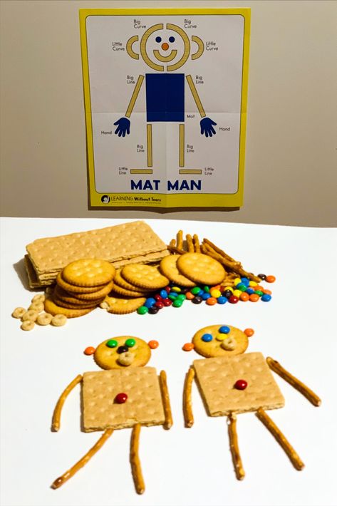 Have you made edible Mat Man with your children? Use graham crackers, pretzel sticks, mini candies, and more!

#WOYC20 #TastyTuesday #MatMan #MatManatHome All About Me Snacks For Preschool, Pretzel Activities For Kids, All About Me Snack, Woyc Ideas, Cookie Class Ideas, Mat Man Activities Preschool, Mat Man Preschool Free Printables, Learning Without Tears Preschool, Mat Man Preschool