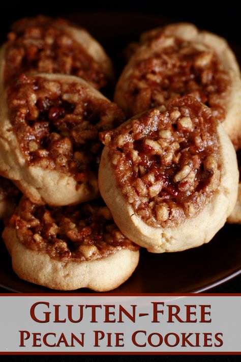 Best Gf Cookie Recipes, Pecan Pie Cookies Gluten Free, Gluten Free Pecan Pie Cookies, Gluten Free Pecan Desserts, Gluten Free Pecan Cookies, Gluten Free Cookies Christmas, Gluten Free Cookies Recipes, Gf Bars, Gluten Free Christmas Baking