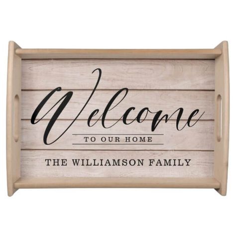 Welcome Script, Personalized Serving Tray, Gift For Newlyweds, Script Calligraphy, Newlywed Gifts, Wood Planks, Light Wood, Personalized Family, Custom Name