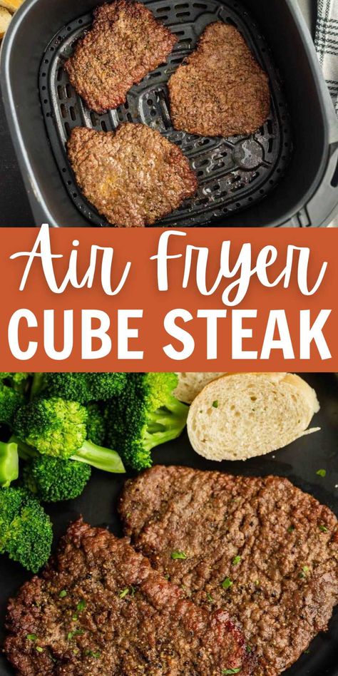 Air Fryer Cube Steak - Eating on a Dime Air Fryer Cube Steak, Fried Cube Steak Recipes, Pork Cube Steak Recipes, Steak In The Air Fryer, Fried Cube Steaks, Beef Cube Steak Recipes, Cube Steaks, Beef Cubed Steak, Air Fryer Beef