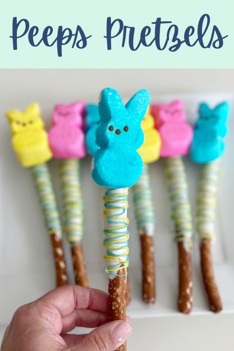 Chocolate Dipped Peeps, Peeps Kabobs Sticks, Desserts With Peeps, Easter Pretzels, Peeps Party, Easter Pretzel, Pretzels Chocolate, Kabob Sticks, Peeps Candy