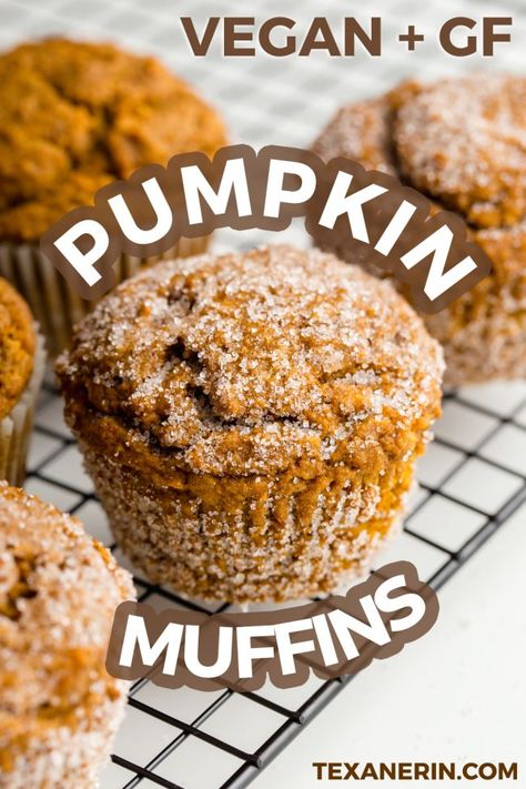 Vegan Pumpkin Muffins (gluten-free, whole grain options) - Texanerin Baking Muffins Chocolate Chip, Muffin Vegan, Yummy Muffins, Healthy Pumpkin Muffins, Vegan Pumpkin Muffins, Fall Muffins, Nora Cooks, Gluten Free Pumpkin Muffins, Breakfast At Home