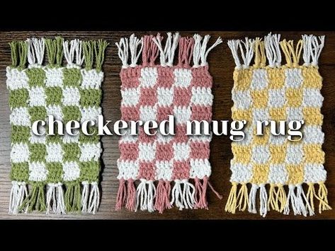 Checkered Mug Rug Coaster Crochet Tutorial & Free Written Pattern - YouTube Crochet Checkers Game, Crochet Mug Rugs Patterns Free, Mug Rug Crochet, Checkered Mug, Crochet Mug Rug, Mug Rug Pattern, Crochet Checkered, Crochet Mug, Coaster Crochet