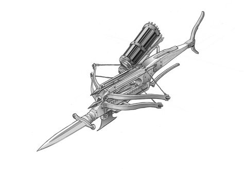 Pump Action Repeater Crossbow Concept Drawing Diy Survival, Crossbow Arrows, Pump Action, Props Concept, Western Comics, Fallout Art, Writing Fantasy, Apocalypse Survival, Wilderness Survival