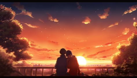 Anime Sunset Aesthetic Wallpaper, Anime Sunset Wallpaper Desktop, Sunset Aesthetic Anime, Aesthetic Couple Wallpaper, Draw Sunset, Sunset Gif, Anime Sunset, Cozy Anime, Photo Song