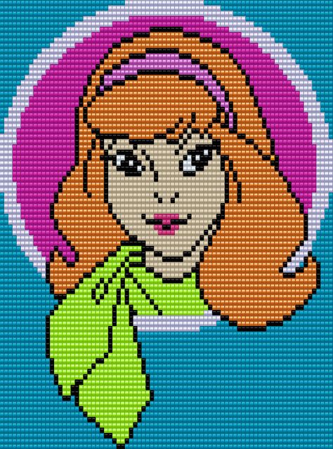 Daphne Blake from Scooby-Doo Square Grid Pattern (Pattern by me, Man in the Book) Scooby Doo Pixel Art, Scooby Doo Pattern, Scooby Doo Crochet Blanket Free Pattern, Scooby Doo Pixel Art Grid, Scooby Doo Alpha Patterns, Scooby Doo C2c Pattern, Scooby Doo Cross Stitch, Scooby Doo Cross Stitch Patterns Free, Square Grid Pattern