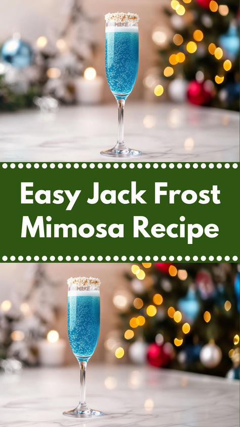 Easy Jack Frost Mimosa Recipe Blue Mimosa Recipe, Christmas Champagne Cocktails, Jack Frost Drink, Holiday Mimosa, Christmas Themed Drinks, Classic Mimosa, Christmas Cocktails Easy, Mimosa Cocktail, Christmas Champagne