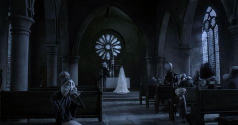 Gothic church from Tim Burton's film "Corpse Bride" Aesthetics Pictures, Dead Bride, Victorian Village, Land Of The Living, Tim Burton Style, Tim Burton Films, Michael Johnson, Gothic Church, Church Windows