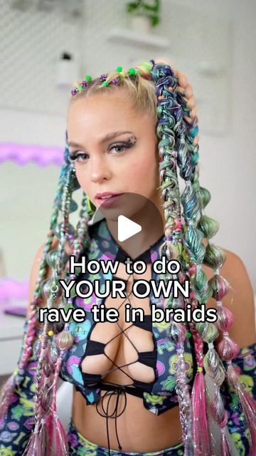 Festival & Rave Clothing on Instagram: "PART 1 - how to create your own custom tie in rave braids for your next festival / rave   All my hair videos are on a playlist on my TT 💓  #raver #ravehair #ravehairtutorial #festivaloutfit #ravefashion #ravehairstyles #festivalfashion #festivalhair" How To Rave Braids, Hair Braids Festival, Braided Rave Hair, Rave Braids Tutorial, Rave Braids Festival Hair, Festival Hair Tutorial, Festival Hair Braids, Rave Hairstyles, Concert Hair