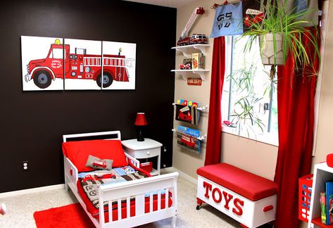 Fireman Bedroom, Fire Truck Bed, Truck Toddler Bed, Fireman Room, Firefighter Bedroom, Fire Truck Bedroom, Fire Truck Room, Firetruck Bed, Firefighter Room