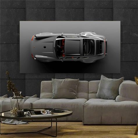 Poster Wall Sofa, Car Canvas Art, Porsche Wall Poster, Guy Living Room, Porsche Decor, Porsche Artwork, Porsche Wall Art, Characters Sketch, Porsche Art