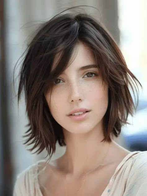 The Ultimate Bob Haircut Lookbook Cheekbone Length Bob, Chin Length Hair With Layers Middle Part, Classic Chin Length Bob, Angled Bob With Layers, Women’s Chin Length Haircut, Bob With Layers, Short Layered Bob Hairstyles, Layered Thick Hair, Lob Haircuts