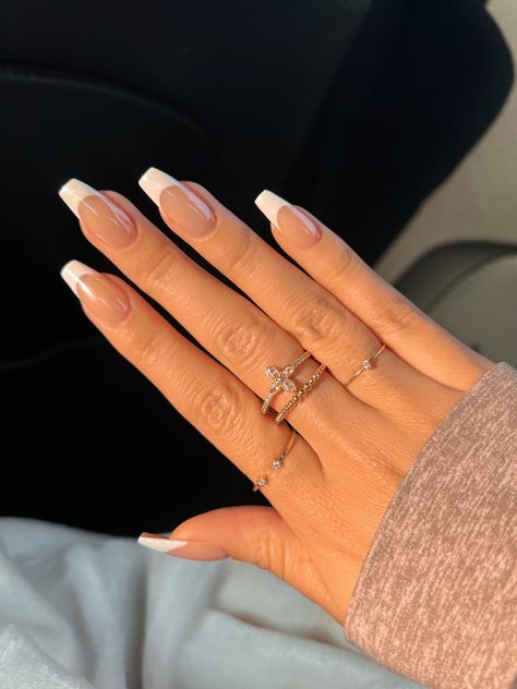 Coffin Acrylics French Tip, French Top Acrylic Nails Coffin, French Manicure Acrylic Nails Coffin, Natural French Tip Nails Coffin, Coffin Tip French Nails, Simple French Tip Nails Coffin, Classic French Nails Coffin, French Tip On Ballerina Nails, French On Coffin