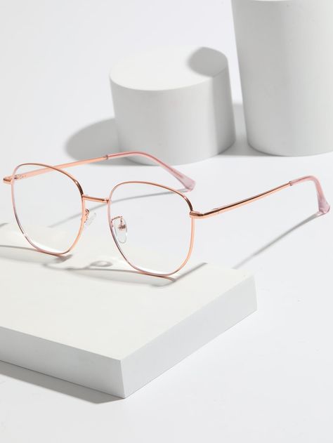 Collar    Full Rim Glasses Embellished   Women Accessories Rose Gold Glasses Frames For Women, Geometric Glasses For Women, Glass Frame For Women, Glasses According To Face Shape, Future Glasses, Aesthetic Glasses Frames, Glasses Frames For Girl, Spectacles Women, Rose Gold Glasses