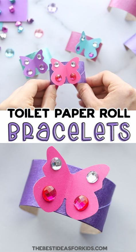 Paper Roll Butterfly, Butterfly Bracelets, Hanging Craft Ideas, Recycled Crafts Kids, Toilet Paper Crafts, Hanging Craft, Toilet Paper Rolls, Toddler Arts And Crafts, Kit Ideas