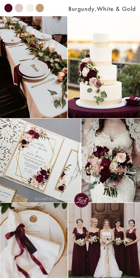 Burgundy And Neutrals Wedding, Maroon Wedding Inspiration, Wedding Colors Burgundy And Gold, Burgundy And Pastel Wedding, Burgundy Gold And White Wedding Decor, Wine Red Gold And White Wedding, Rustic March Wedding Ideas, Wedding Motifs Ideas, Cranberry And Gold Wedding