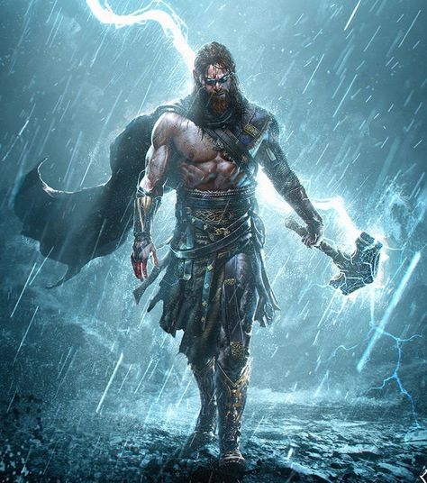 Norse God Concept Art, Thunder God Art, Ragnarok Norse, Vikings Art, Thor God Of Thunder, God Of Lightning, Arte Viking, Thor Wallpaper, Thor Art