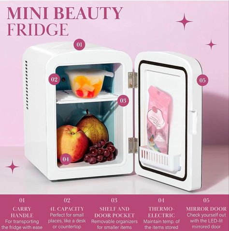 Amazon.com: Paris Hilton Mini Refrigerator and Personal Beauty Fridge, Mirrored Door with Dimmable LED Light, Thermoelectric Cooling and Warming Function for All Cosmetics and Skincare Needs, 4-Liter, White: Home & Kitchen Makeup Desk Bedroom, Beauty Fridge, Skincare Needs, Mirrored Door, Mini Refrigerator, Mini Wine Bottles, Kitchen Fridges, Skin Care Face Mask, Luxury Cosmetics