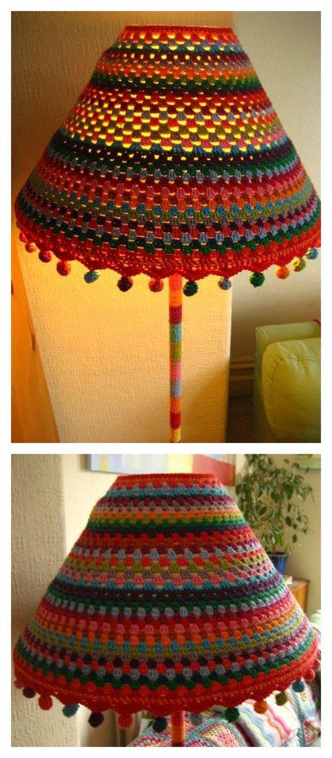 Free Crochet Lampshade Tutorial Funky Lamp Shades, Crochet Lampshade, Crochet Furniture, Crochet Lamp, Beau Crochet, Confection Au Crochet, Crochet Patterns Ideas, Diy Lamp Shade, Crochet Vintage