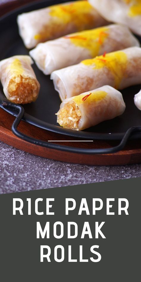 An Asian twist to the traditional Indian modak. Soft and delicious rice rolls filled with Indian flavors. Super easy and fun to make especially for Ganesh Chaturthi festival! Indian Prasad Recipe, Indian Festival Recipes, Rice Sweet Recipes, Indian Desserts Easy, Besan Burfi, Indian Fusion Food, Baked Indian Snacks, Fusion Foods, Easy Indian Appetizers