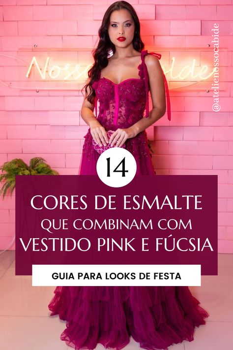 Não sabes que cor de esmalte usar com o teu vestido rosa pink ou fúcsia? Sejas madrinha de casamento, convidada ou formanda, vais encontrar aqui as melhores sugestões de unhas para um look de festa perfeito! Vestido: Ateliê Nosso Cabide Party Clothes, Rosa Pink, Samara, Party Outfit, Pink, Dresses, Quick Saves, Clothes, Color