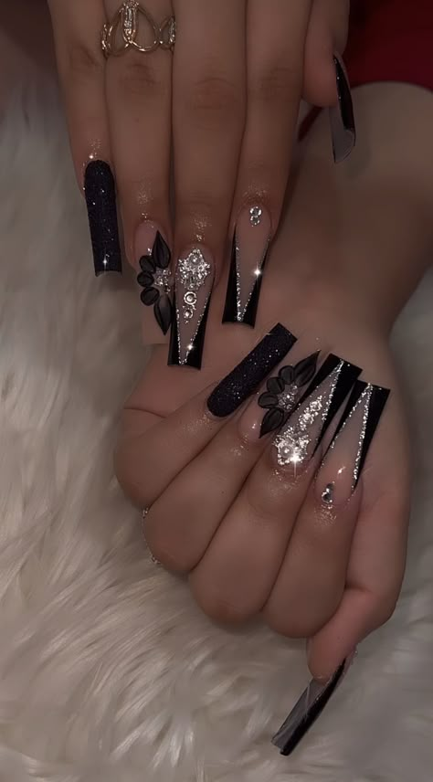 Acrylic Nails Coffin Ombre, Quince Nails, Quinceanera Nails, Gold Acrylic Nails, Purple Acrylic Nails, Black Acrylic Nails, Hello Nails, Girly Acrylic Nails, Simple Acrylic Nails