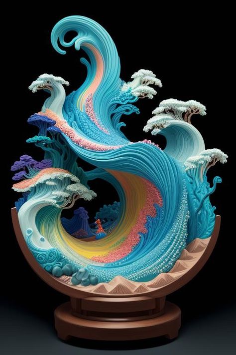 claymation, 3 d clay sculpture, made of clay, ocean waves sculpture, colorful, inspired by hokusai, detailed https://apps.apple.com/us/app/genzart-ai-art-generator/id1669915100 Waves Sculpture, Sculpture Colorful, Clay Ocean, Ocean Diorama, Wave Sculpture, Water Sculpture, Surreal Portrait, Earth Wind & Fire, Beautiful Angels Pictures