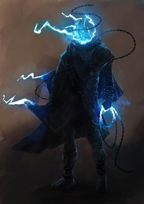 esprit Foudroyant Lightning Demon Art, Lightning Monster Art, Dnd Ghost, Lightning Monster, Lightning Mage, Fantasy Ghost, Ghost Magic, Electric Magic, Ghost Monster