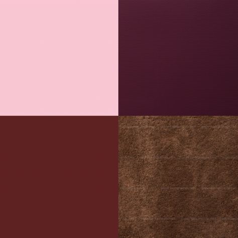 Mildly obsessed with this color palette- thinking the perfect mix of masculine and feminine for a bedroom. Baby Pink / Marsala Red / Velvet Brown / Deep Plum Purple Purple Color Palette Bedroom, Purple And Brown Bedroom, Pink Brown Bedroom, Purple Boho Bedroom, Lilac Room, Cottagecore Interior, Burgundy Bedroom, Desert Horse, Burgundy Living Room