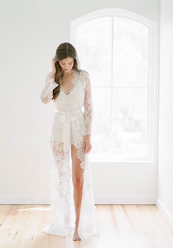 Getting Ready Bridal Looks | Advice for brides by Hawaii Photographer Sheer Bridal Gown, Bridal Robes Getting Ready, Long Bridal Robe, Bridal Honeymoon, Lace Bridal Robe, Silk Romper, Swan Queen, Long Gown Dress, Wedding Robe