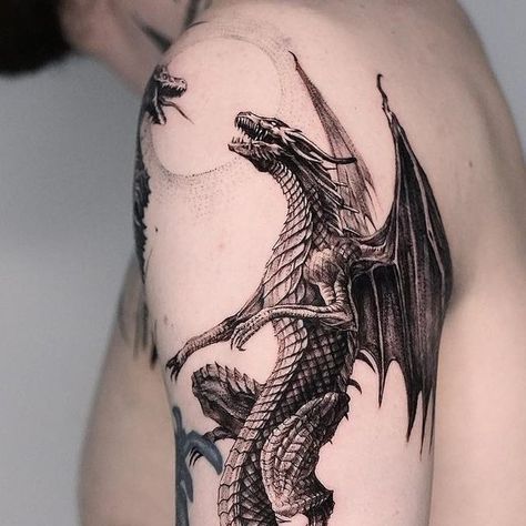 Mean Dragon Tattoo, Dragon Fantasy Tattoo, Large Dragon Tattoo, Dark Dragon Tattoo, Dark Fantasy Tattoo, Fantasy Dragon Tattoo, Dragon Back Tattoo, Dark Tattoo Ideas, Serenity Tattoo