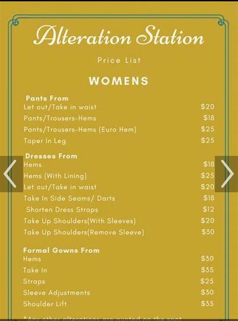 Alterations Price List, Alterations Business, Business Things, Price List, Formal Gowns, Strap Dress, Pants For Women, Let It Be